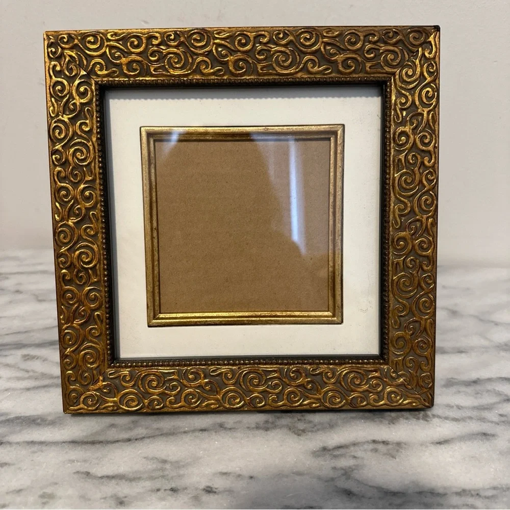 Ornate Gold Swirl Picture Frame box style fits 4x4” photo